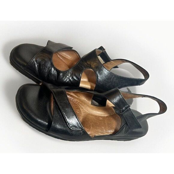 Beautifeel Women's Black Leather Wedge Comfort Sandals Size 8 - 8.5 (39) - Picture 1 of 13